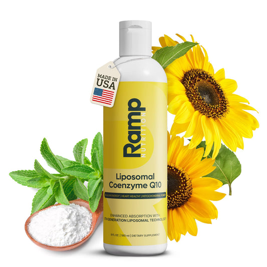 Ramp Nutrition Liposomal CoQ10 Liquid pour demonstrates easy dosing.
