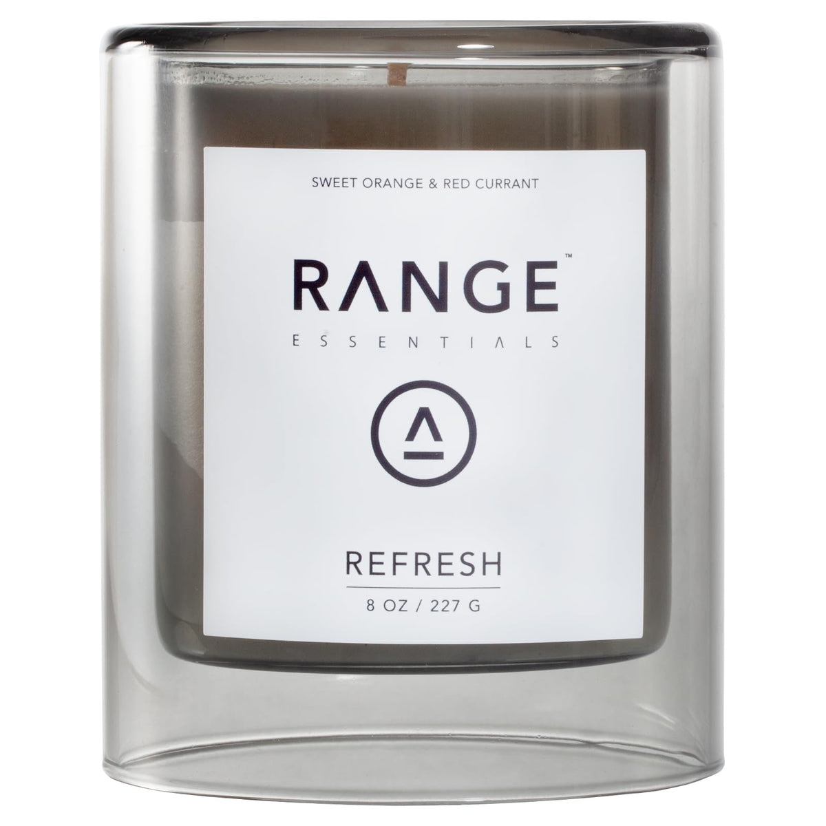 Range Essentials Refresh Candle front view reveals fruit scent in a clean glass jar for uplifting ambiance.