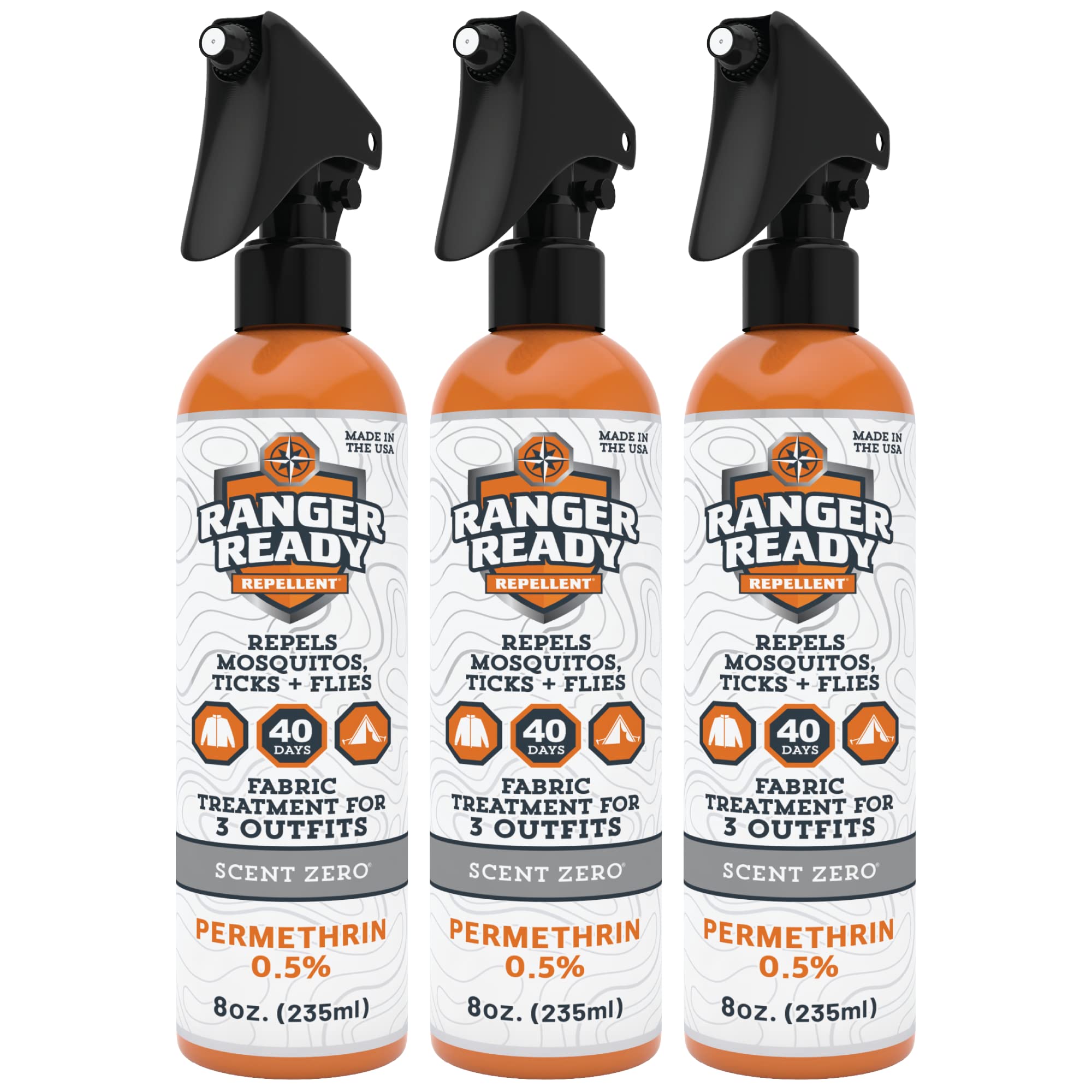 Ranger Ready Permethrin Spray bottle front view for unscented insect protection.