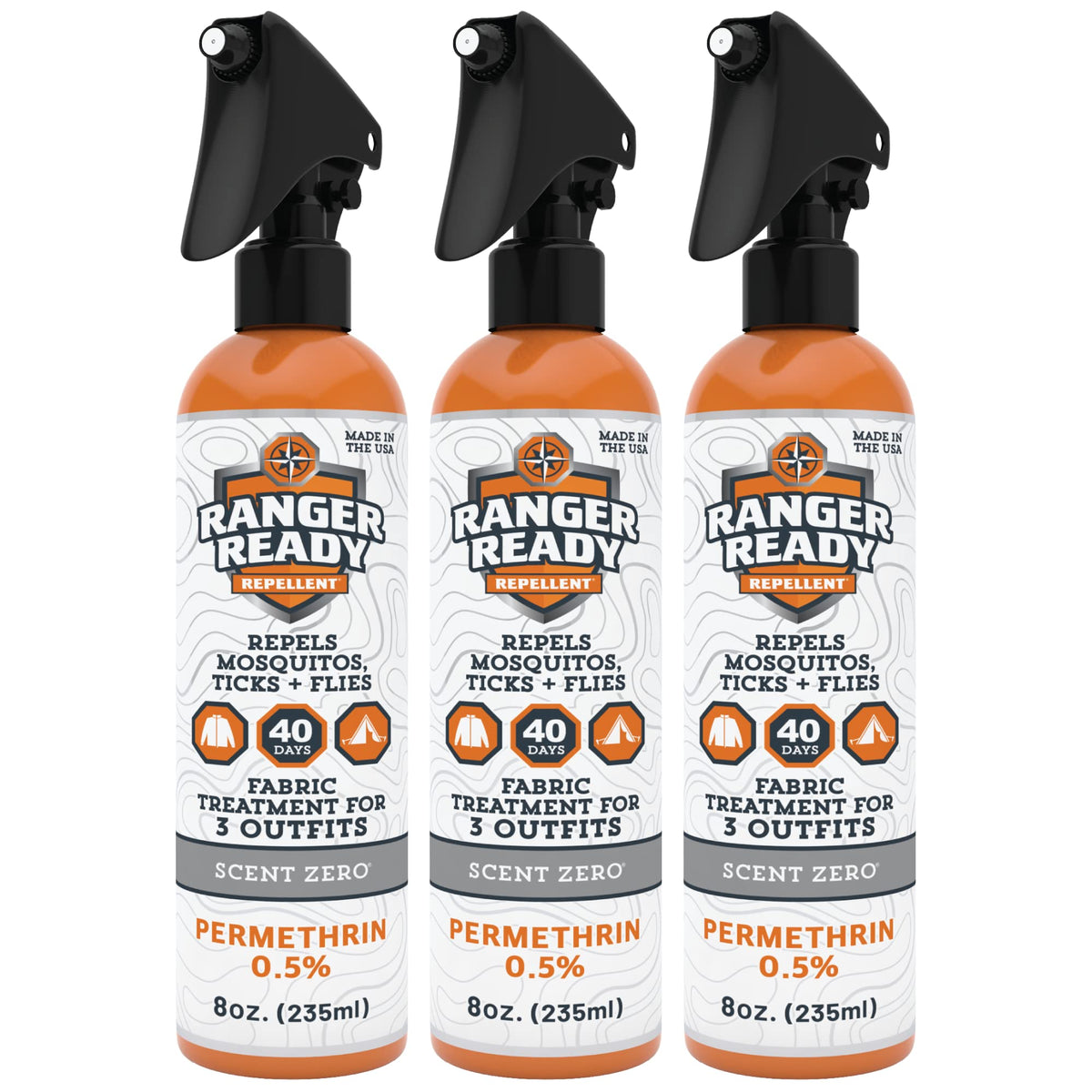 Ranger Ready Permethrin Spray bottle front view for unscented insect protection.