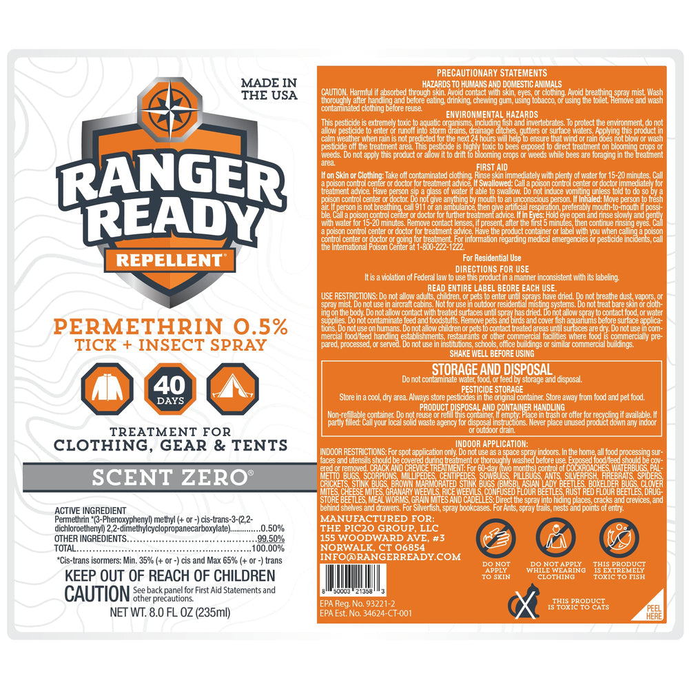 Long-lasting Ranger Ready permethrin coverage under sun and during washings.