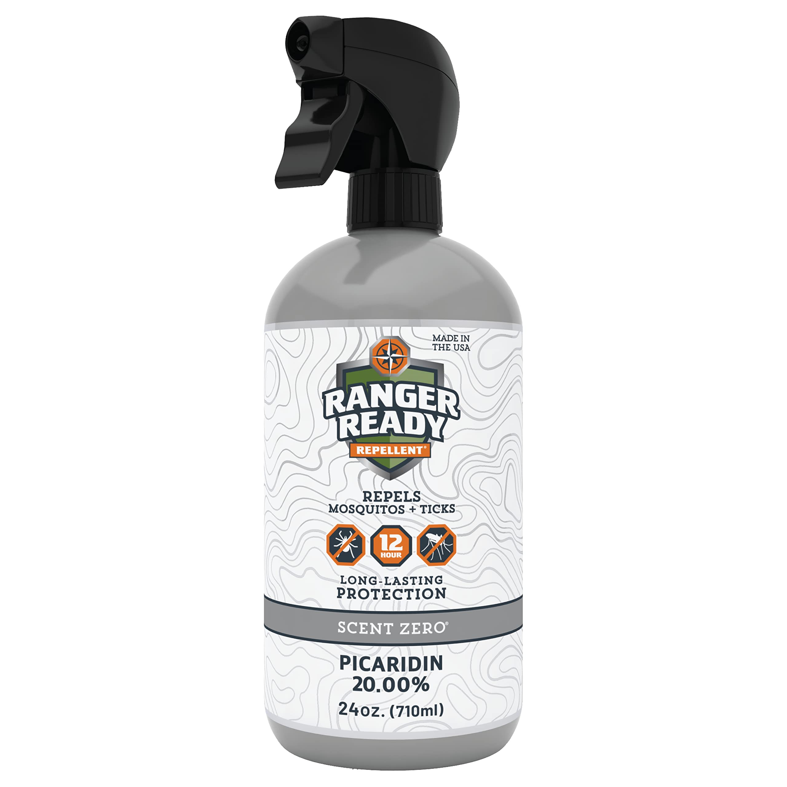 Ranger Ready Picaridin bottle 24 oz on display for easy full-body protection.