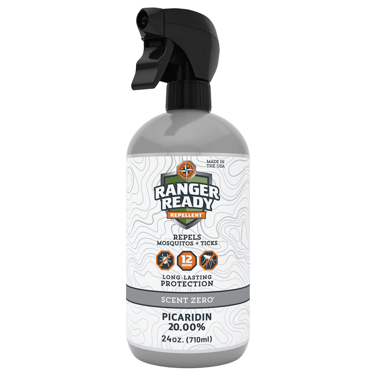 Ranger Ready Picaridin bottle 24 oz on display for easy full-body protection.