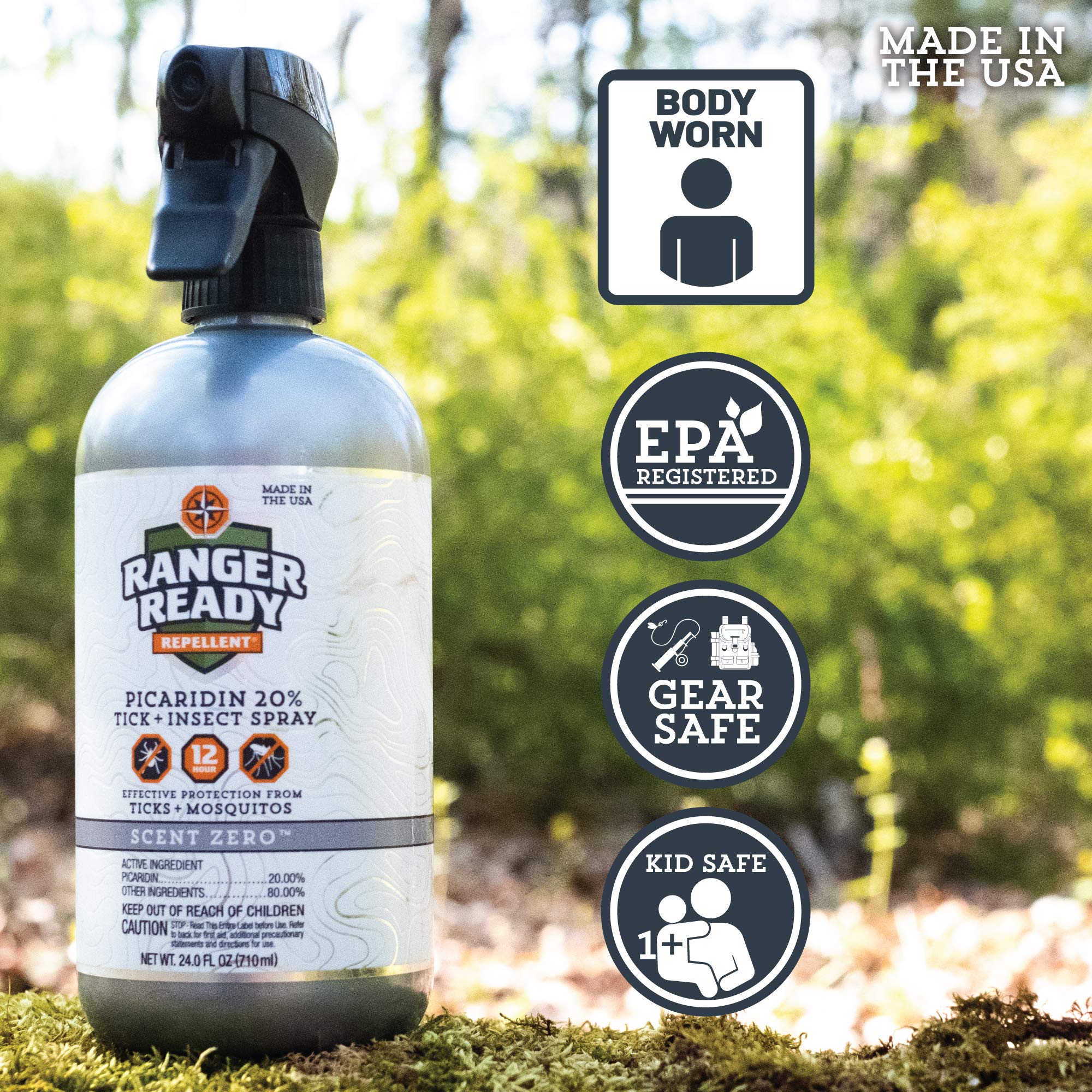 Ranger Ready Picaridin fine mist spray demonstrates quick, even application.