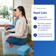 Rapid Calm packaging front highlighting vegan and non-GMO attributes.