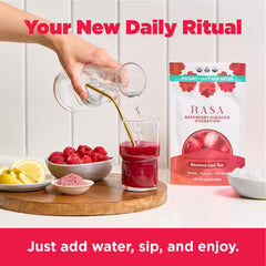 Rasa Raspberry Hibiscus Hydration single-serve packet for quick hydration.