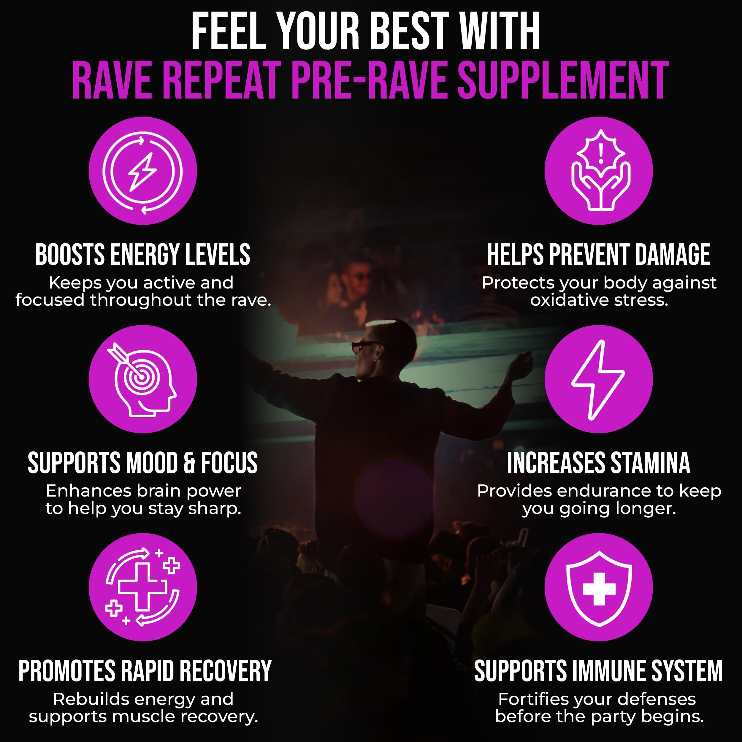 Rave Repeat CoQ10 and green tea blend supports sustained energy.