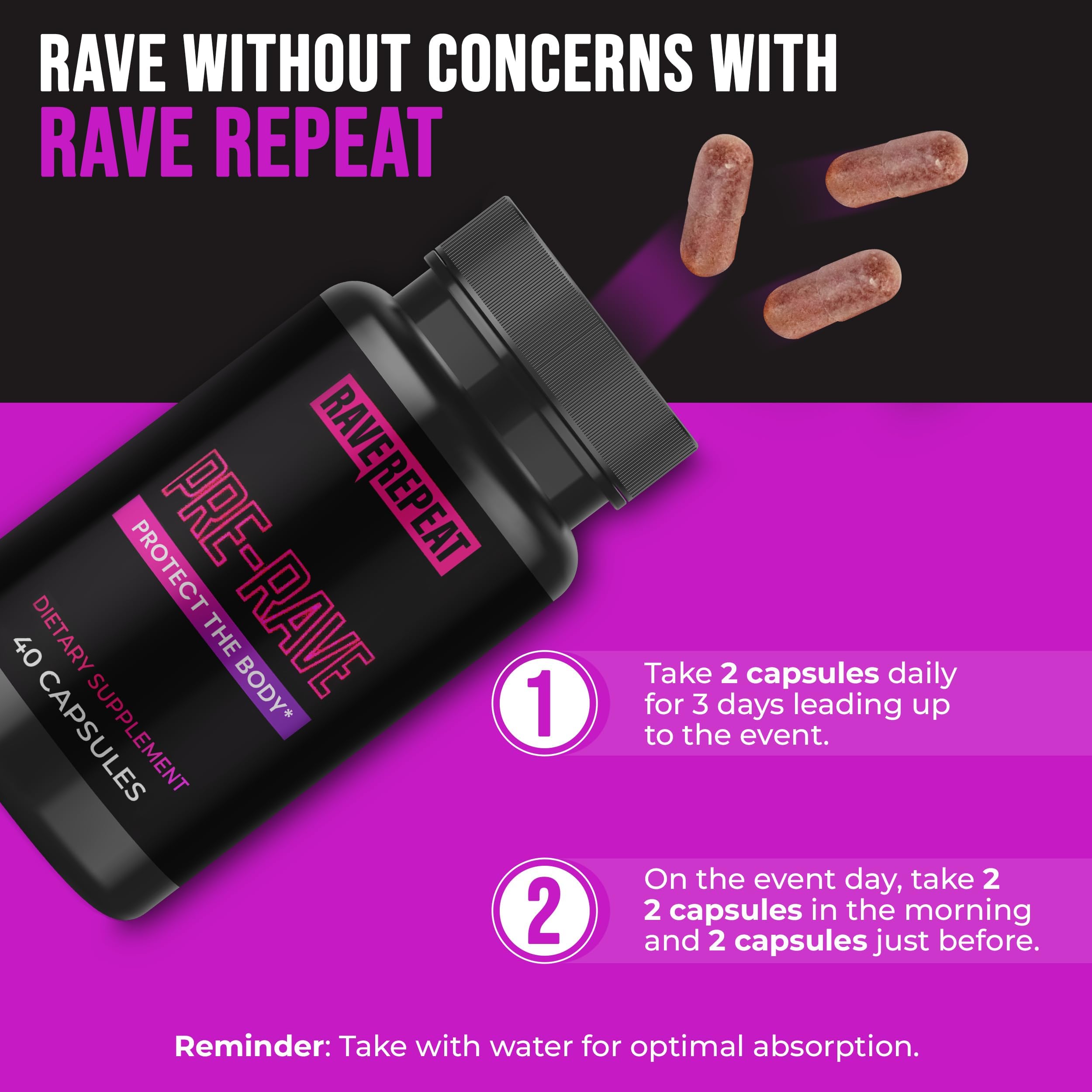 Rave Repeat festival-ready packaging designed for night-long events.
