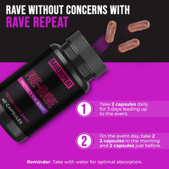 Rave Repeat festival-ready packaging designed for night-long events.