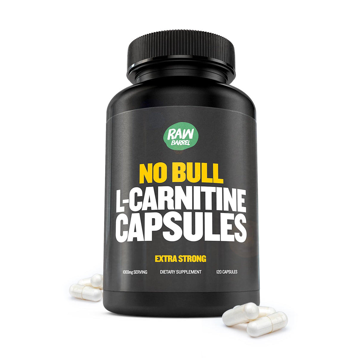 Raw Barrel No Bull L-Carnitine bottle ready for daily focus routines.