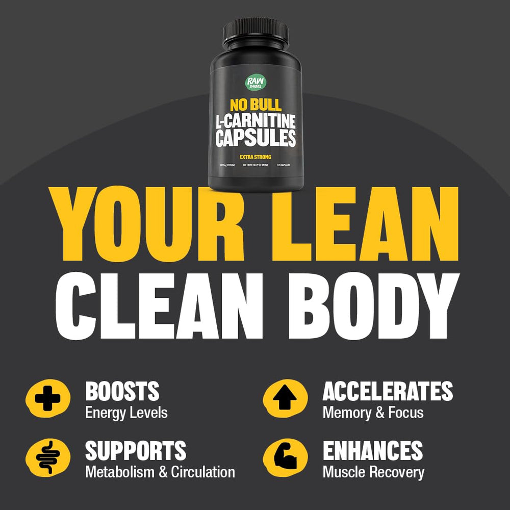 Raw Barrel No Bull L-Carnitine label highlights keto-friendly, caffeine-free benefits.