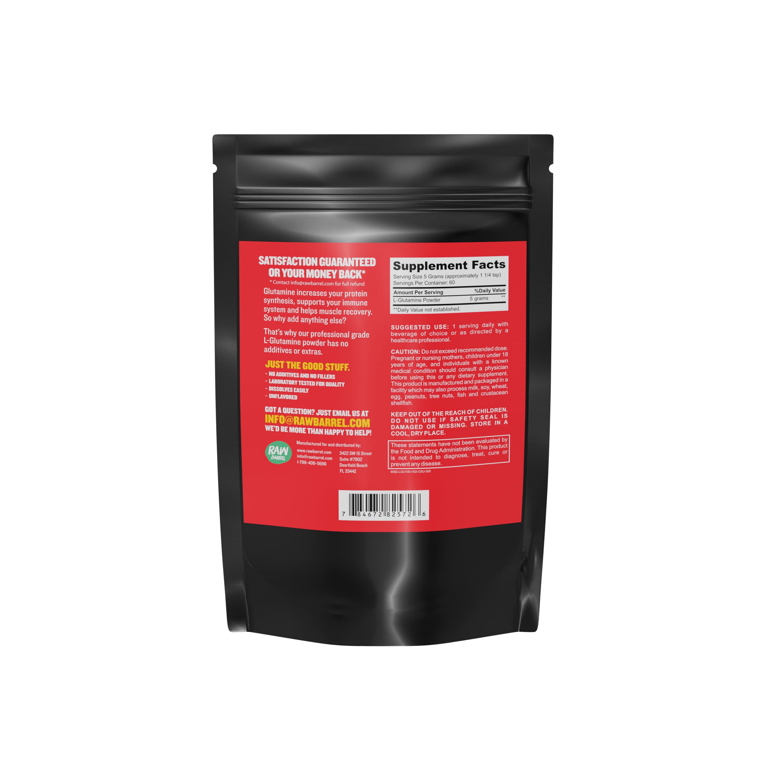 Raw Barrel No Bull L-Glutamine powder ideal for workouts and recovery routines.
