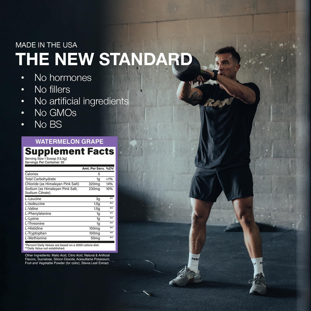 RAW EAA Plus labeling and Informed Sport certification emphasize quality.