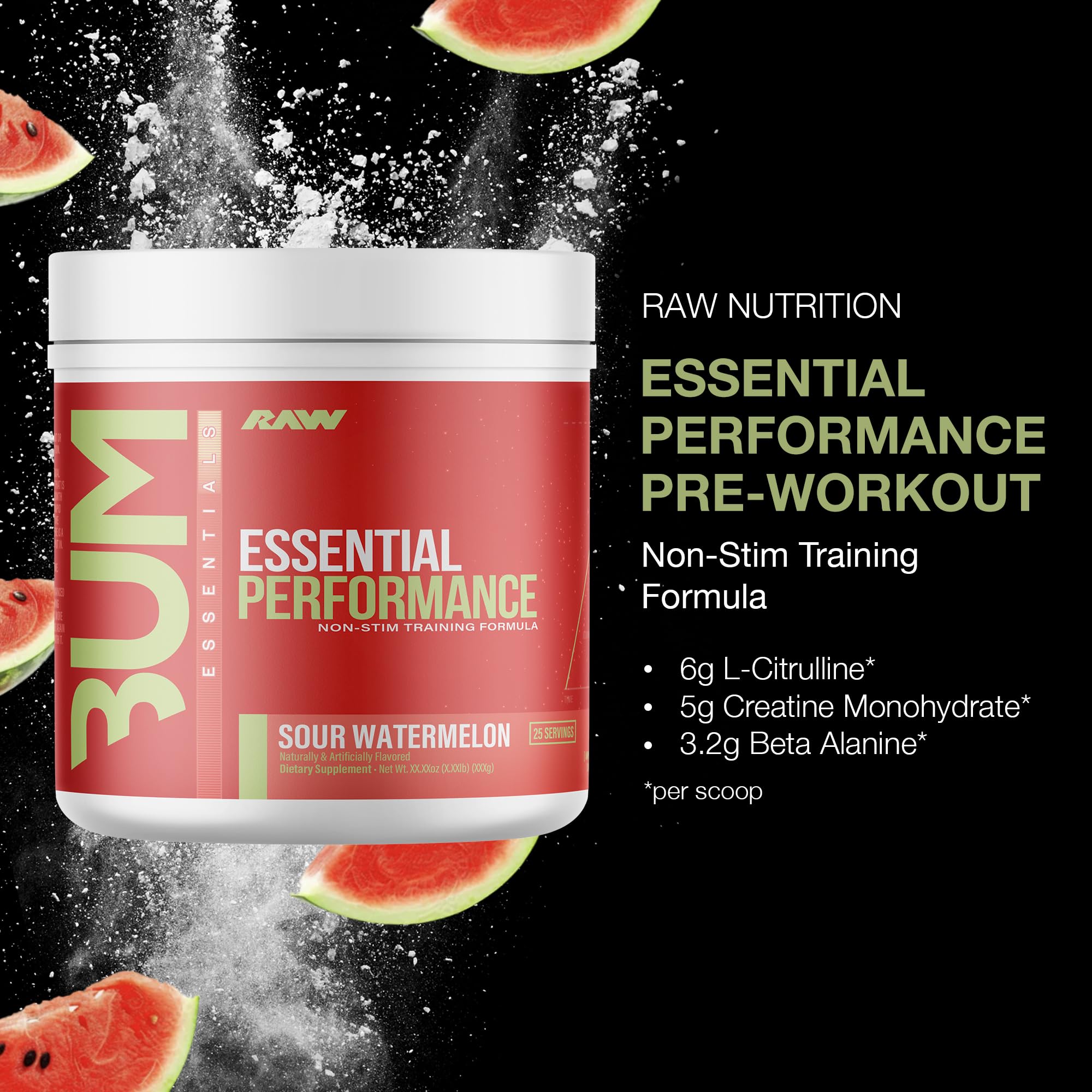 RAW Essential Performance preworkout scoop ready for training sessions.