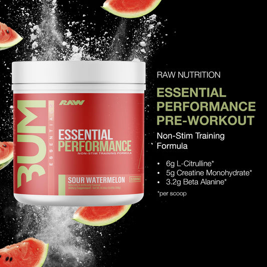 RAW Essential Performance preworkout scoop ready for training sessions.