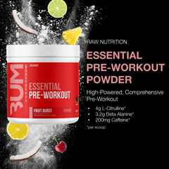 RAW Essential Pre-Workout Fruit Burst pour captured before training