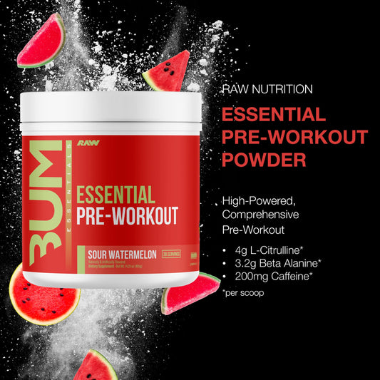RAW Essential Pre-Workout scoop shown for easy dosing and quick flavor mix