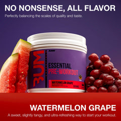 RAW Essential Pre-Workout Watermelon Grape poured into shaker for a refreshing training session.