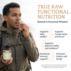 RAW Forest Foods Forest Manna pine pollen capsules close-up, showcasing pure capsules for daily use