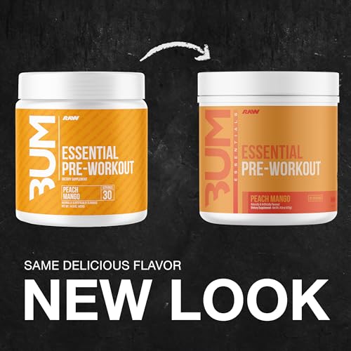 RAW Nutrition Essential Pre Peach Mango scoop for precise servings