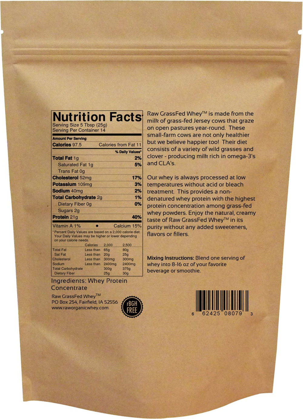 Raw Organic Whey label highlights only 1 ingredient for simple, transparent nutrition.