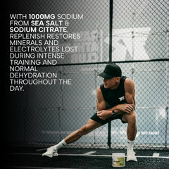 RAW Replenish chocolate endurance powder mixed with water for post-wake refreshment.
