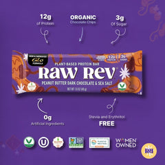 Raw Rev Glo vegan protein bar ingredients reveal peanut base and wholesome nutrition.