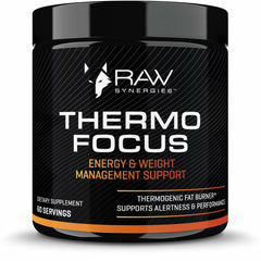 RAW Synergies Thermo Focus bottle on a clean surface for steady, non jittery energy