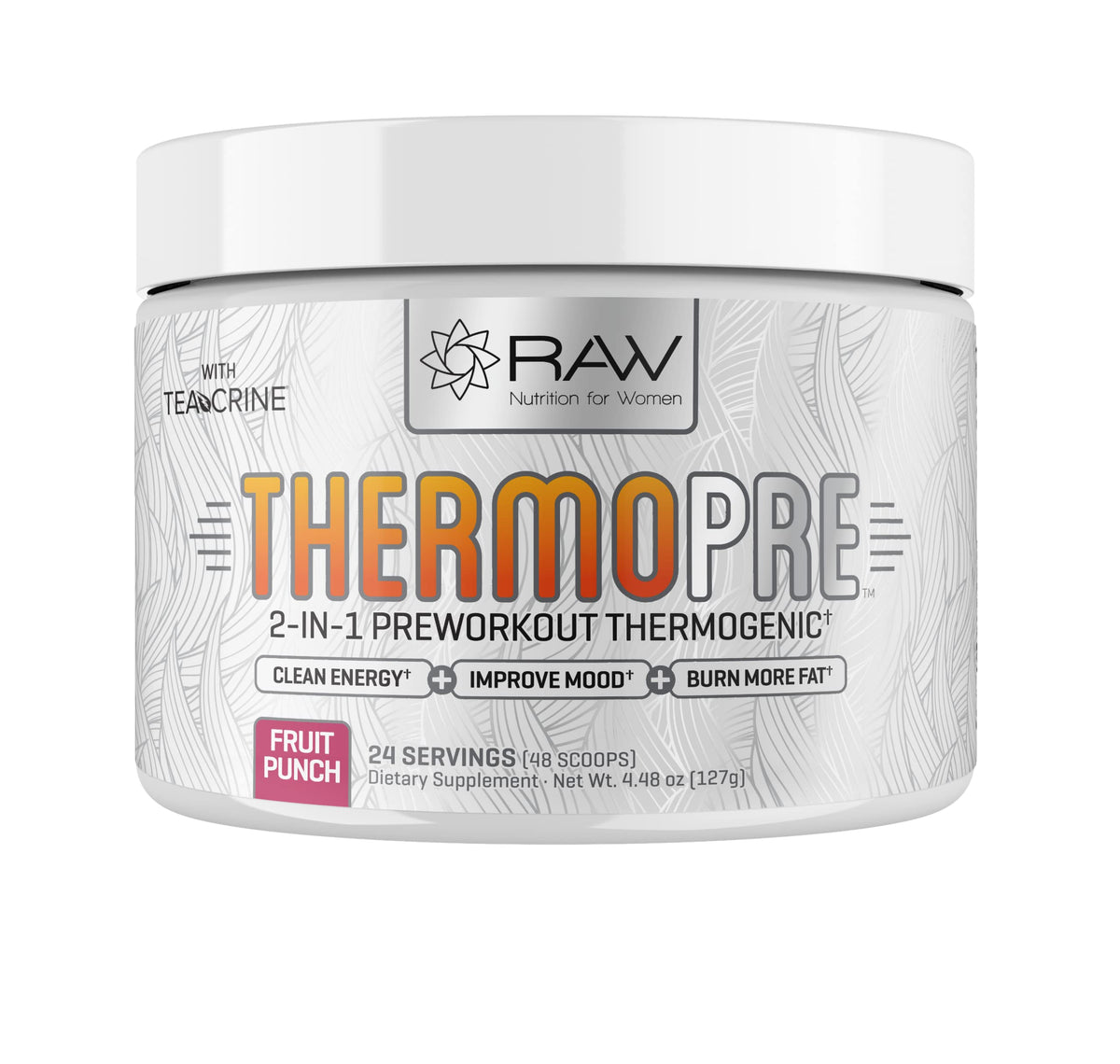 RAW Synergies Thermo Pre bottle with fruit punch flavor supports natural pre-workout energy