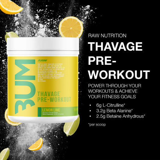 RAW Thavage Lemon Lime scoop beside a shaker for endurance boost