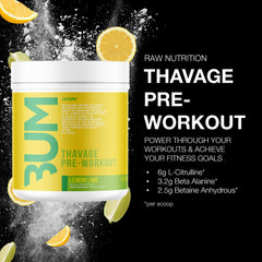 RAW Thavage Lemon Lime scoop beside a shaker for endurance boost