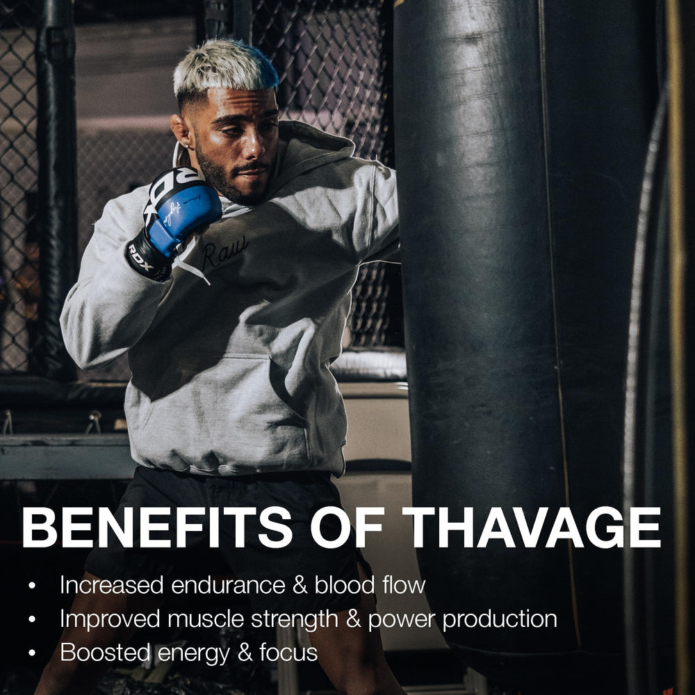 RAW Thavage on-the-go bottle promoting sustained energy during workouts