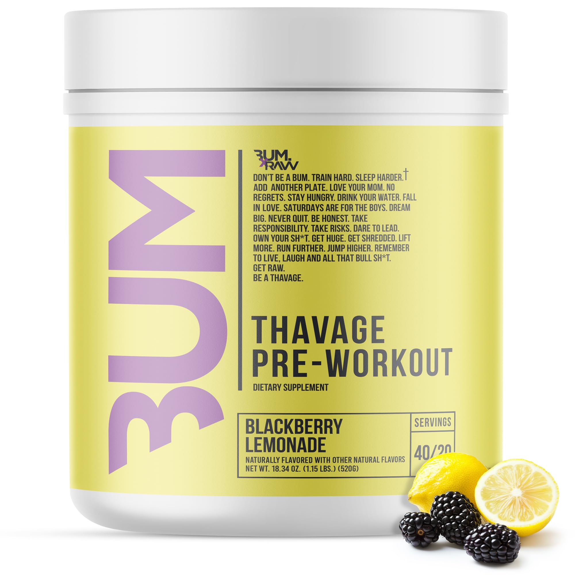 RAW Thavage preworkout bottle ready for quick energy before training.