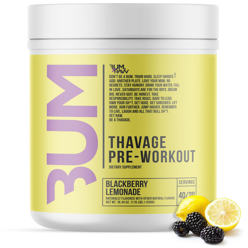 RAW Thavage preworkout bottle ready for quick energy before training.