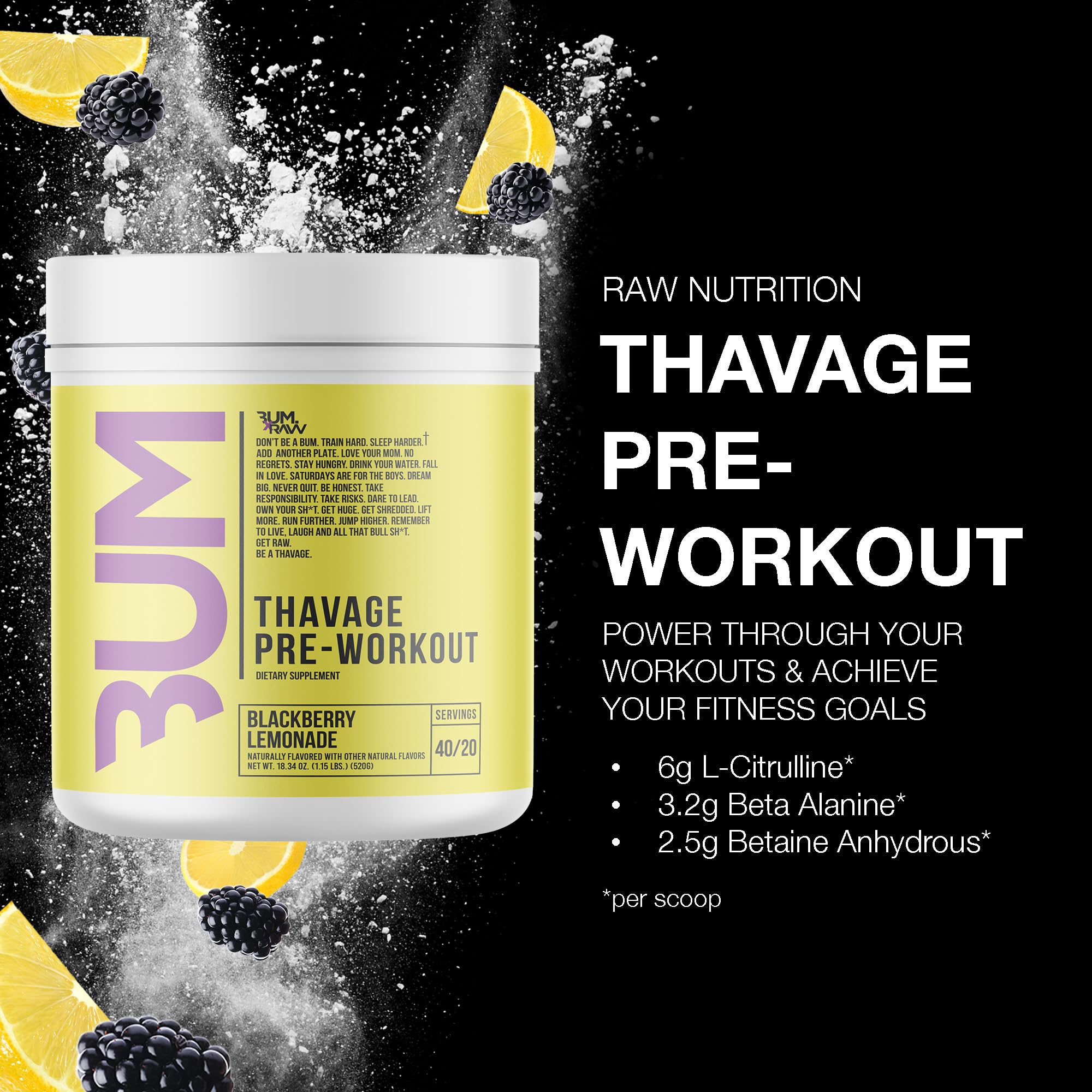 RAW Thavage label closeup showing flavor and ingredients mix.