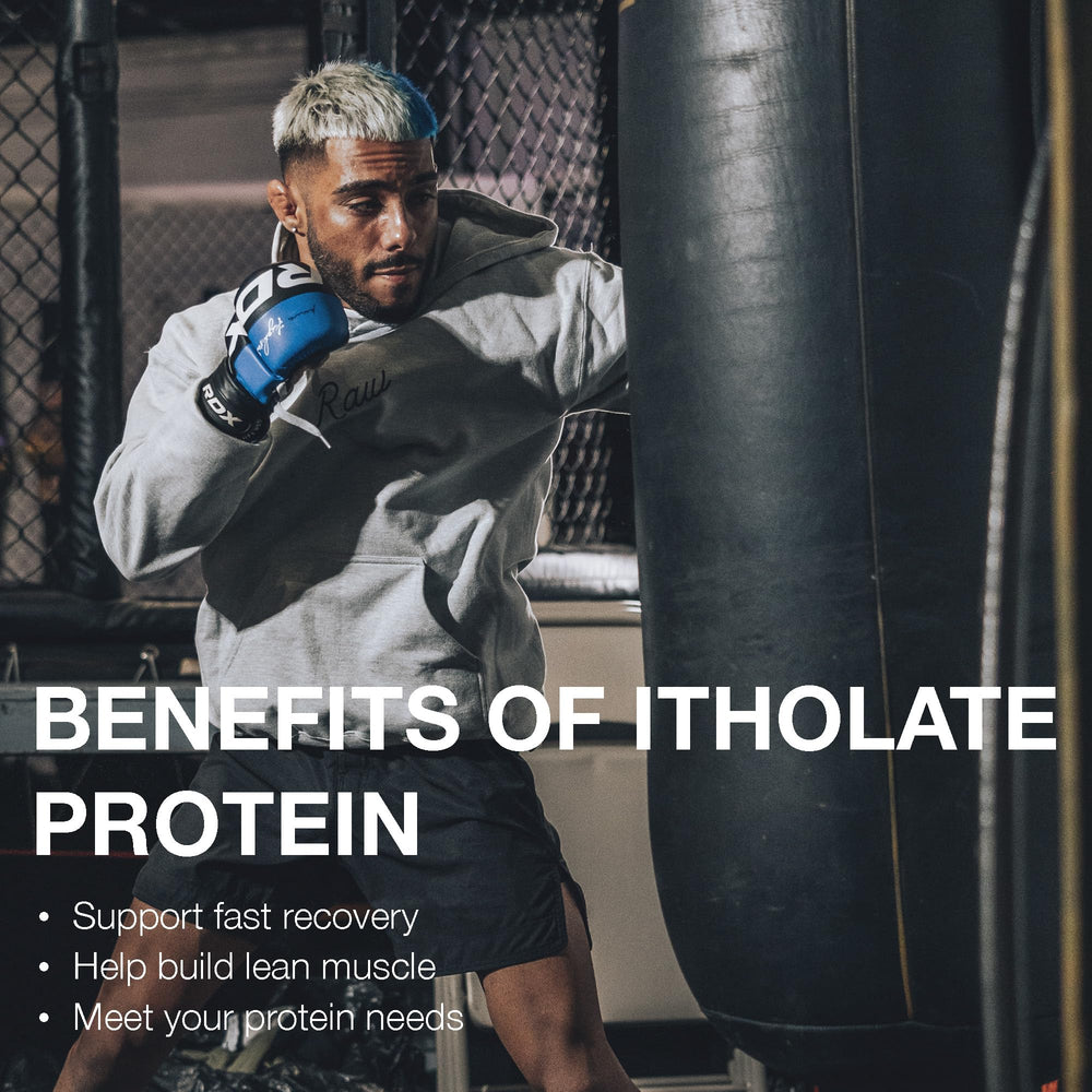 RAW Whey Isolate Chocolate Peanut Butter label close-up, clean ingredients