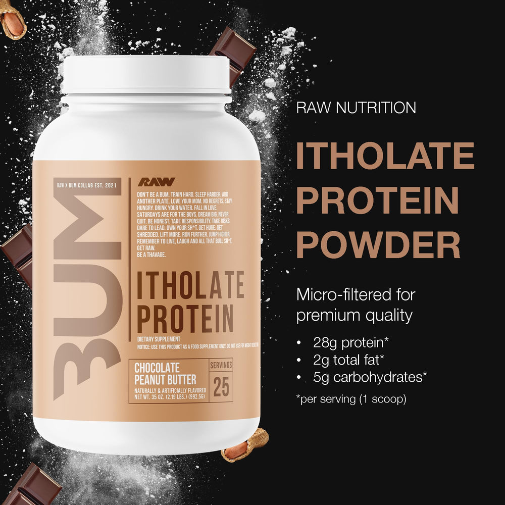 RAW Whey Isolate Chocolate Peanut Butter scoop with precise serving size