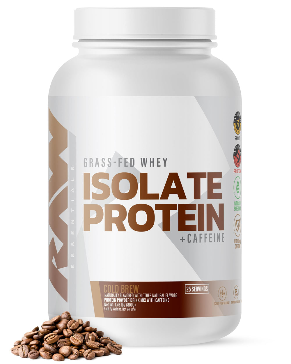 RAW Whey Isolate Cold Brew bottle shows grass-fed protein for recovery