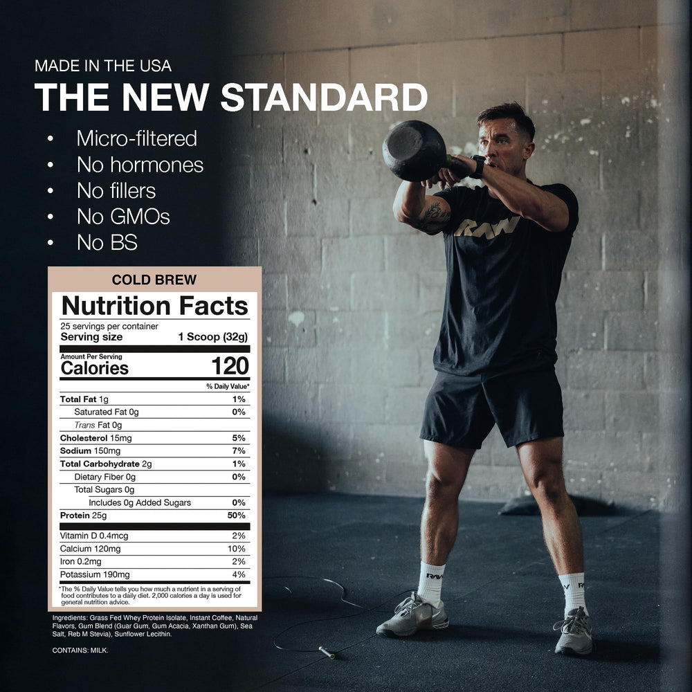 RAW Whey Isolate Cold Brew glass demonstrates an easy shake for recovery
