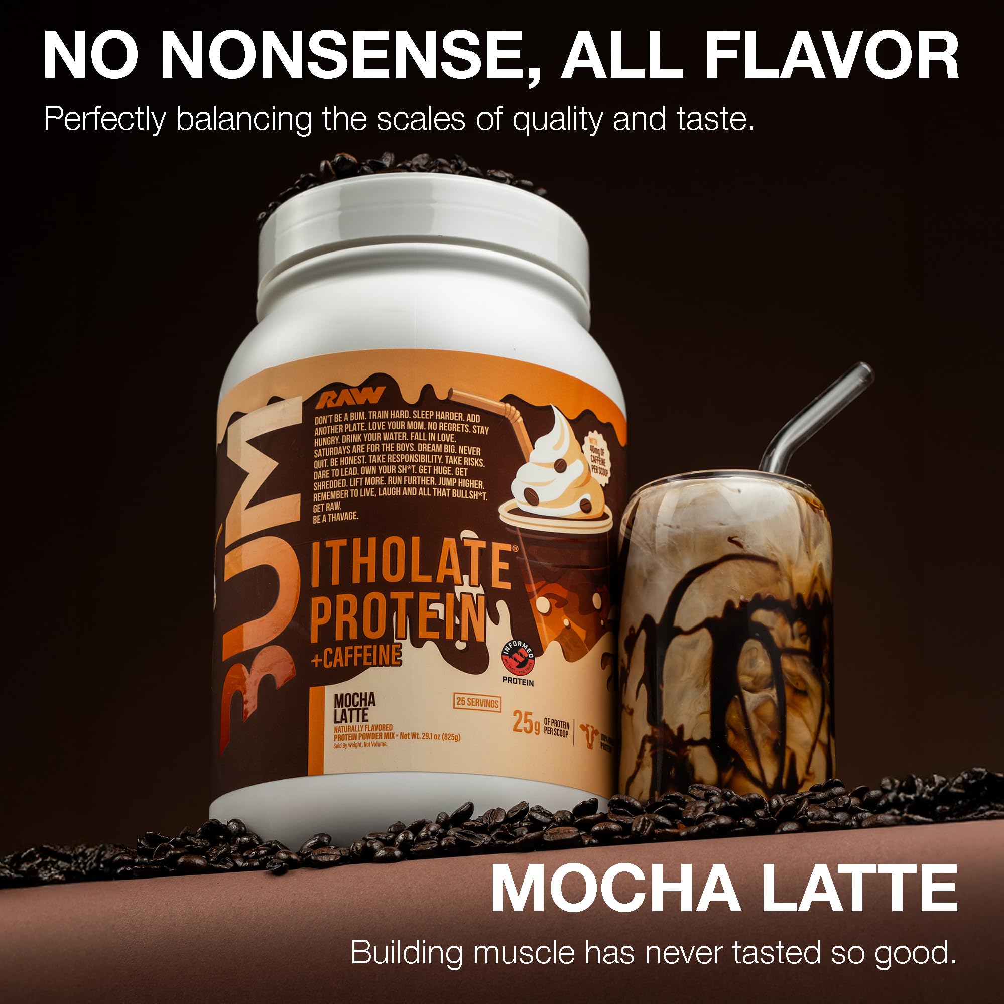 RAW Whey Isolate Mocha Latte shaker ready with creamy post-workout shake