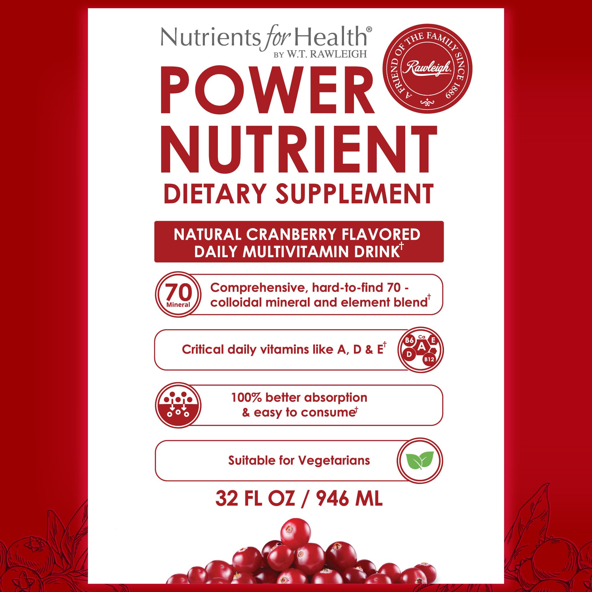 Rawleigh Power Nutrient vegetarian-friendly icon on packaging