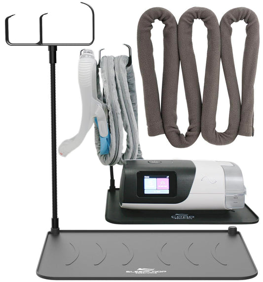 RawRock CPAP protector mat at bedside keeping hose tidy and within reach