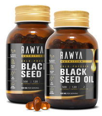 RAWYA Black Seed Oil softgel bottle for convenient daily use.