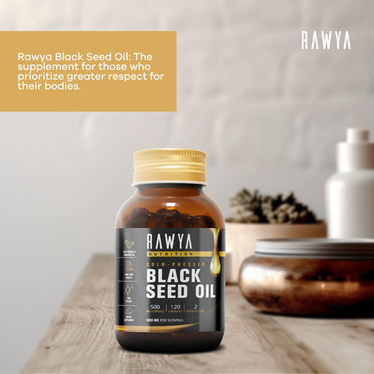 RAWYA Black Seed Oil softgel pack shown for value and convenience.