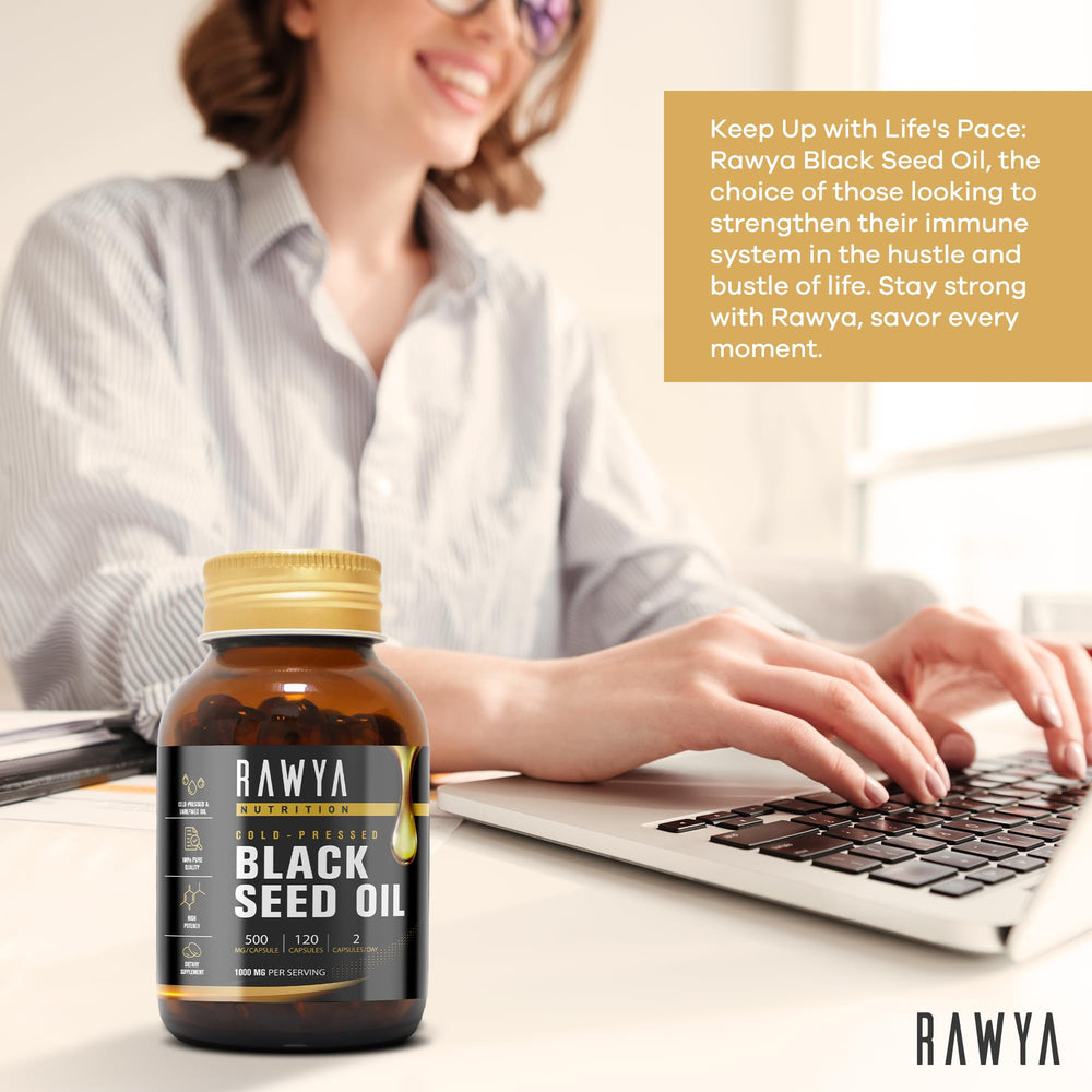 RAWYA bottle in kitchen scene suggesting an everyday wellness routine.