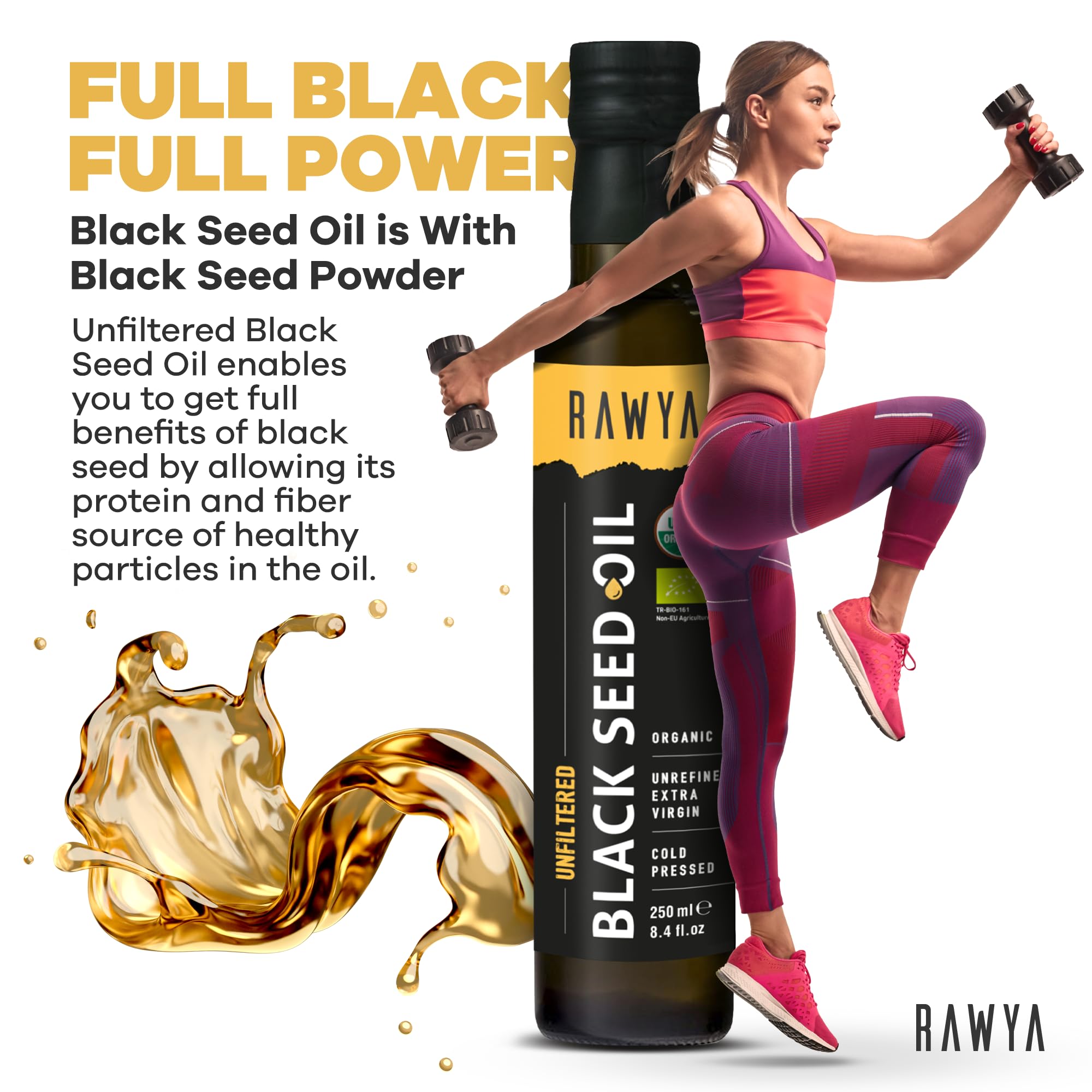 RAWYA Black Seed Oil offers rich aroma, ideal for dressings and smoothies.