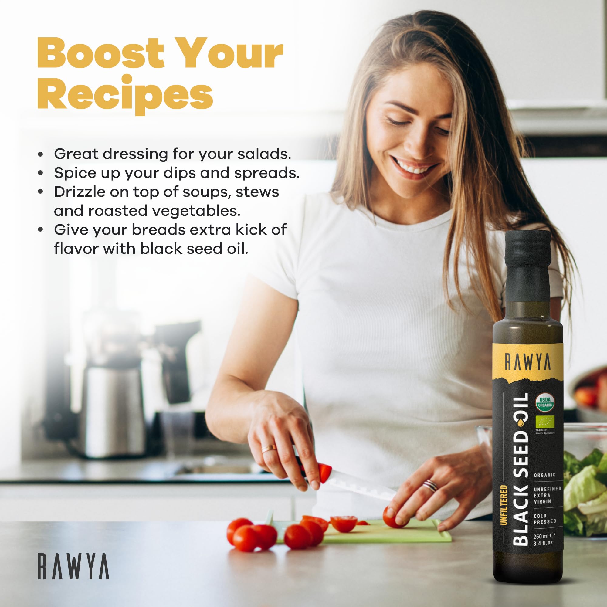 RAWYA 2-pack glass bottle packaging protects oil from light.