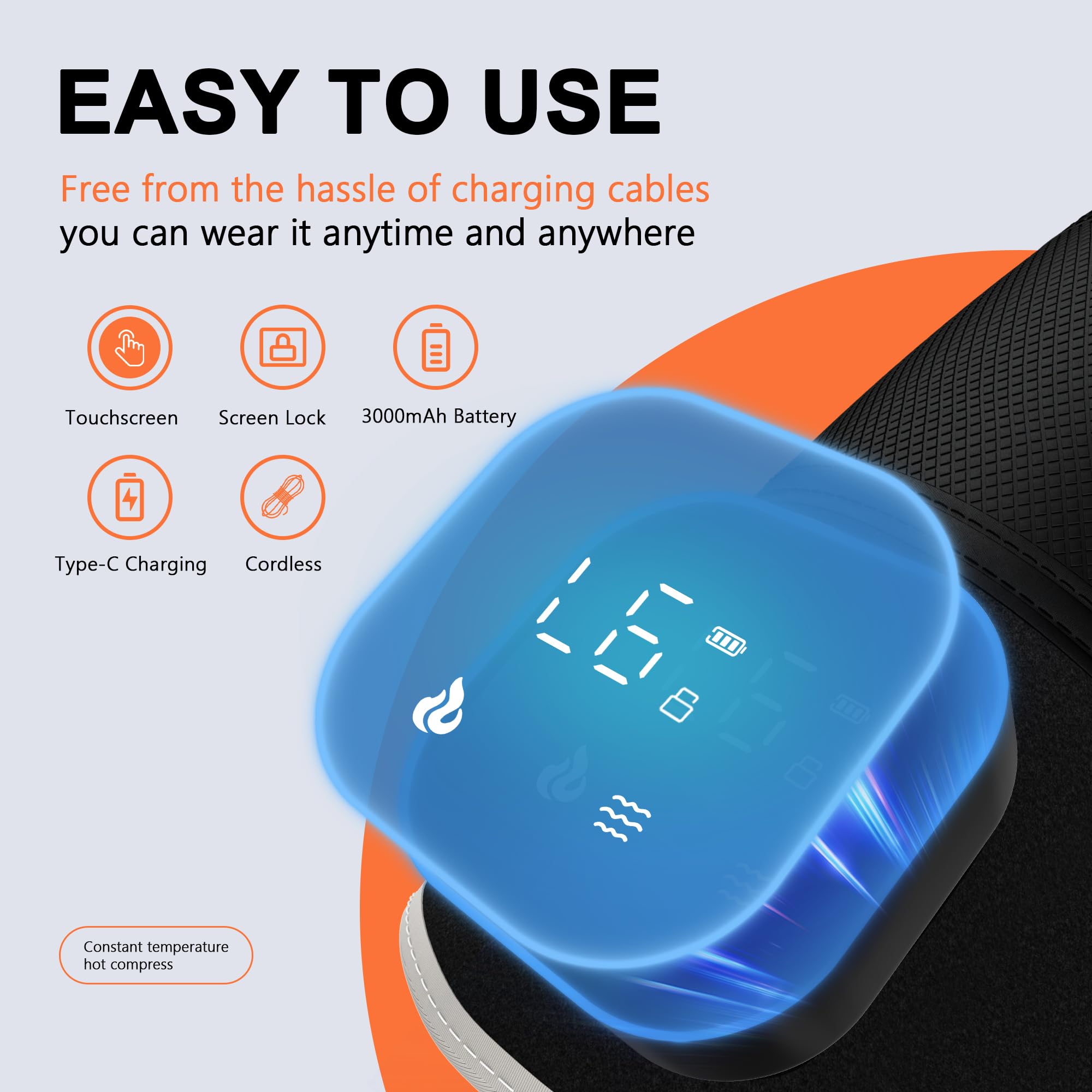 RAYOCON knee massager with adjustable straps and ergonomic fit.