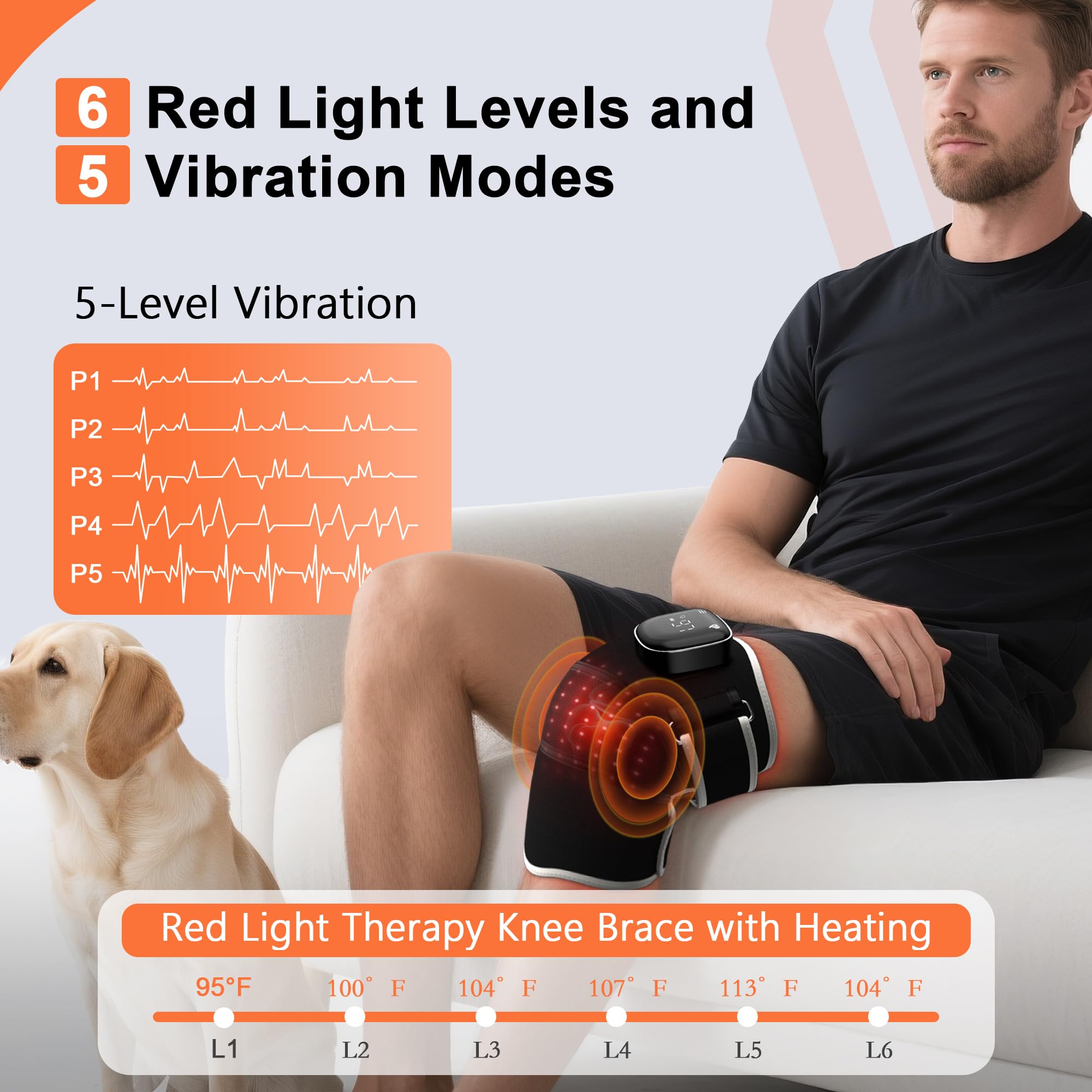 RAYOCON knee massage with 5 vibration levels for targeted relief.