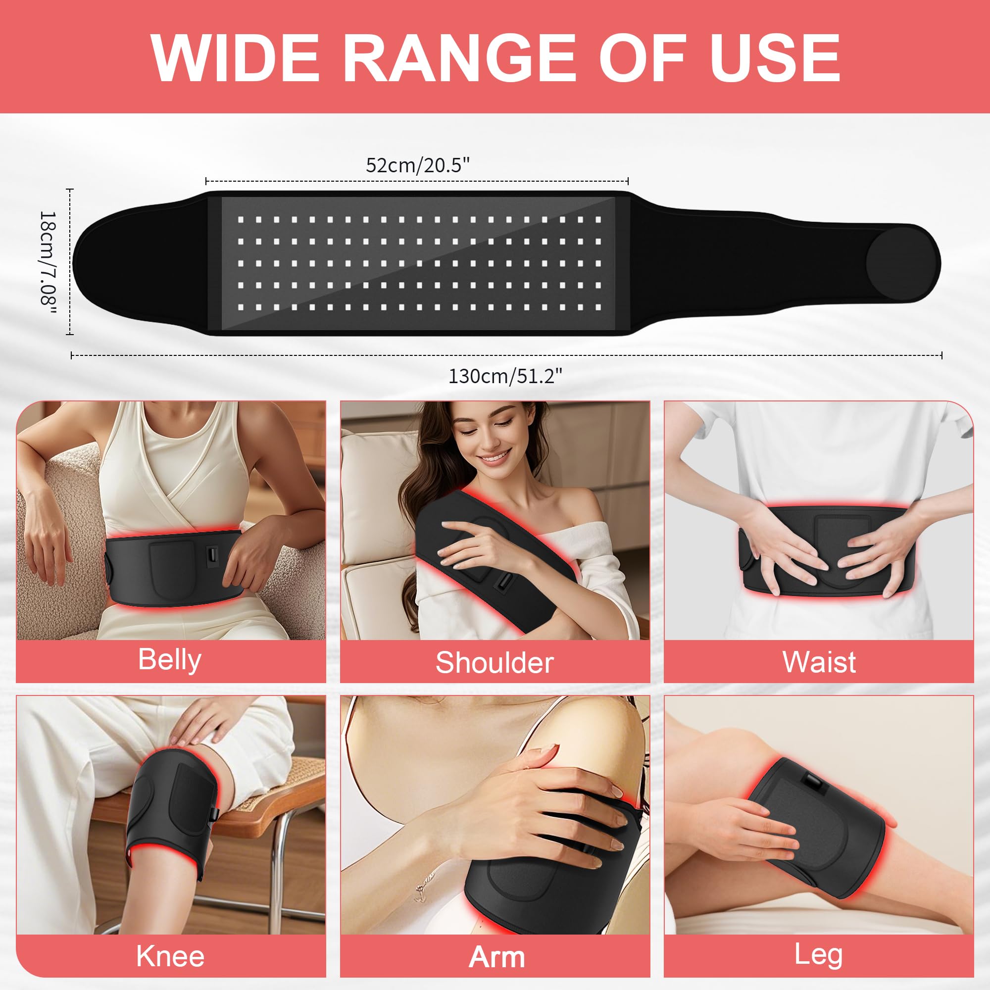 Rayocon belt worn around the waist for convenient at‑home therapy